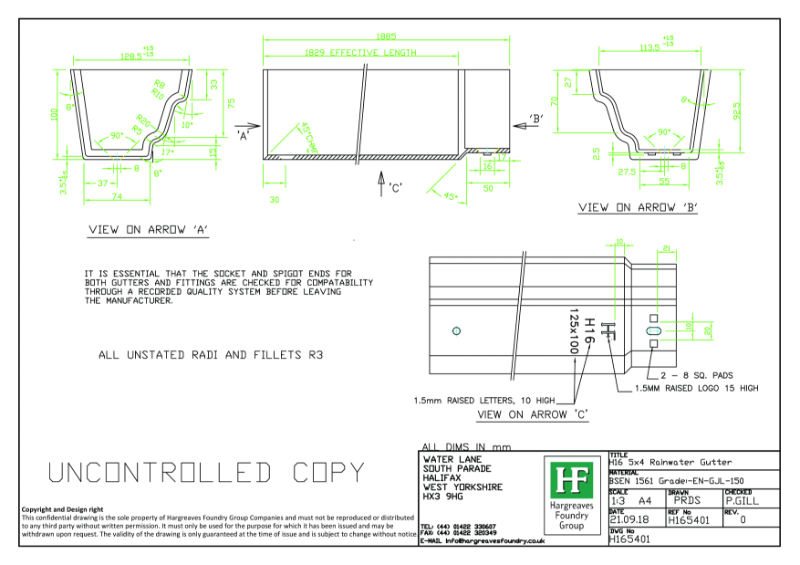 H16 125x100mm Gutter Drawing