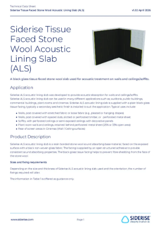 Siderise Tissue Faced Stone Wool Acoustic Lining Slab (ALS) v1.02