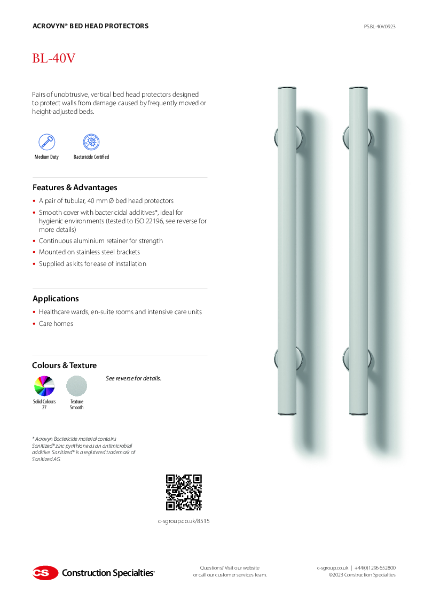 CS Acrovyn BL-40V Bed Head Protectors_Product Sheet (09.23)