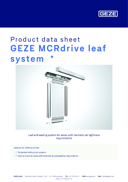 GEZE MCRdrive Leaf System Datasheet