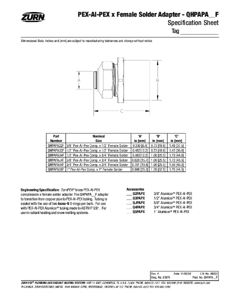 Specification Sheet - QHPAPA_F