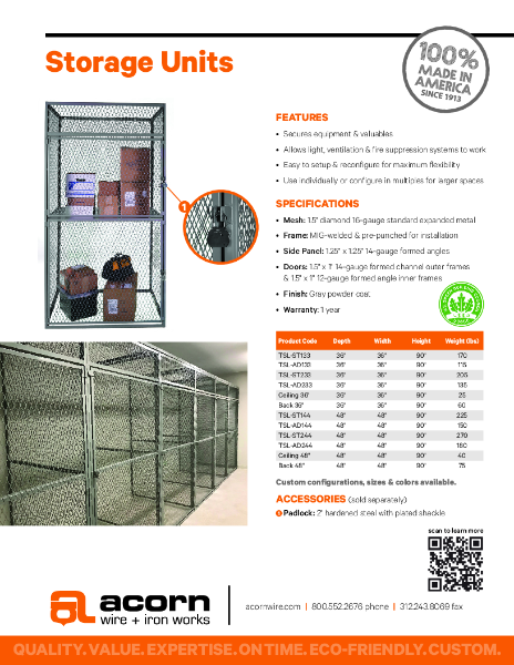 Product Data Sheet - Acorn wire storage units