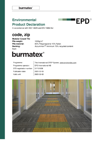 EPD certificate for carpet tiles code & zip