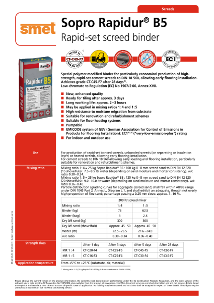 TDS Sopro Rapidur® B5 Rapid Drying Floor Screed Binder