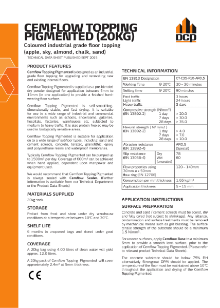 Cemflow Topping Pigmented 20kg September 2015