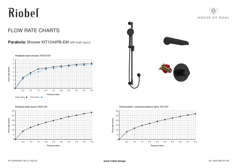 Parabola Shower Kit With Bath Spout Flow Rate