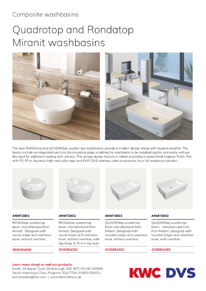 Quadrotop and Rondatop 
Miranit washbasins