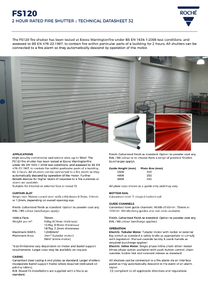 FS120 Fire Shutter Datasheet