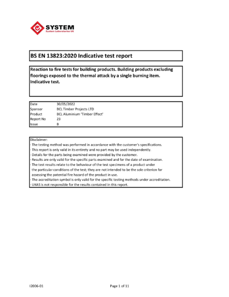 Euroclass A2-s3,d2  (EN13501-1)  - Benchmark tests 