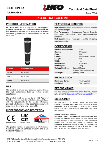 IKO ULTRA Gold 20 Capsheet – Technical Data Sheet