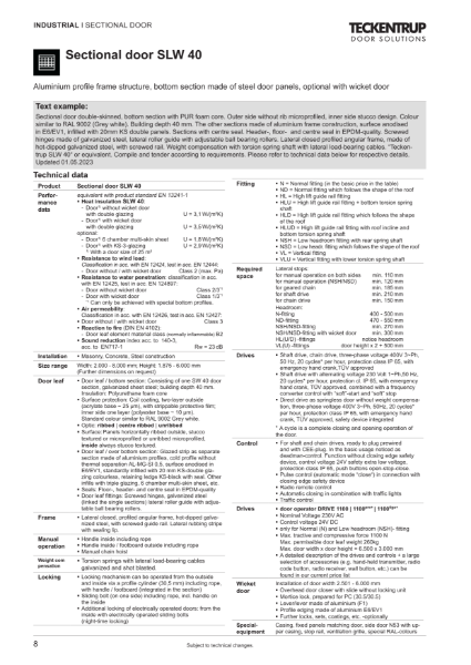 Sectional Door "Type SLW 40" (Technical Data)