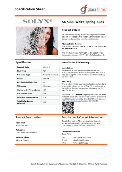 SX-5020 White Spring Buds – Product Data Sheet