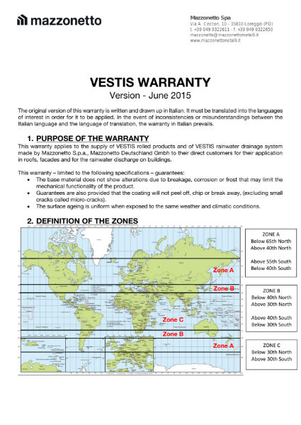 Mazzonetto Vestis Warranty