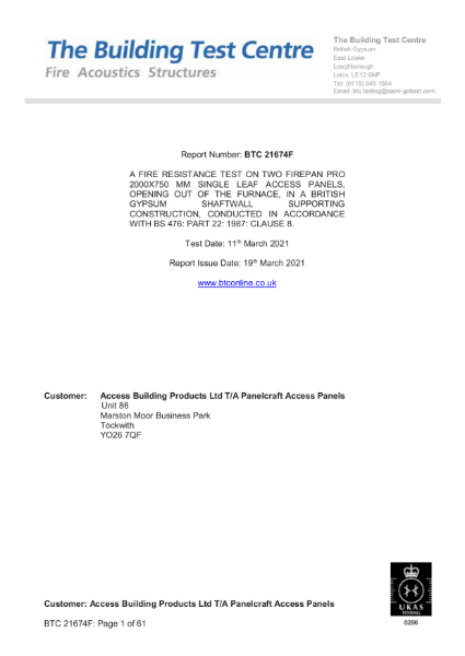 Duplex Riser Door 120 minutes both sides Fire Test Report