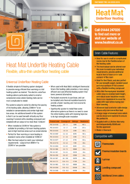 3mm Underfloor Heating Cable Datasheet