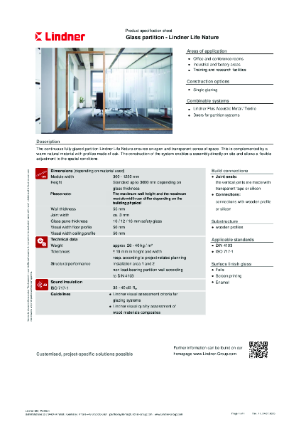 Lindner Life Nature - Data sheet