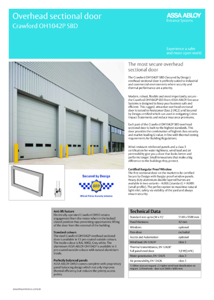 Crawford OH1042 Secure By Design Product Leaflet