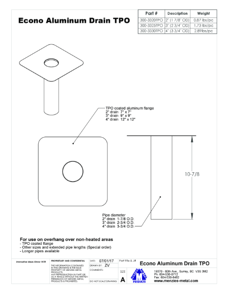 TECHNICAL DRAWING - ECONO ALUMINUM DRAIN - TPO