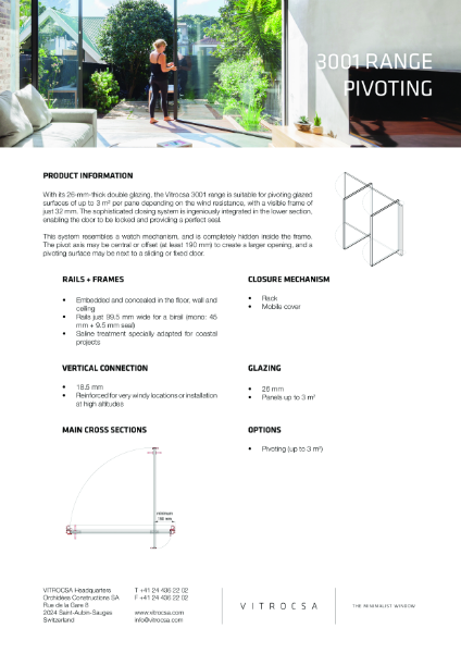 Vitrocsa 3001 RANGE Pivoting Window System Data Sheet