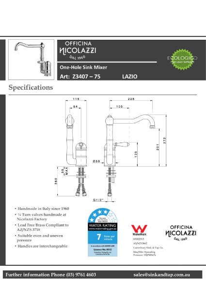 Z3407-75 Lazio technical specification.