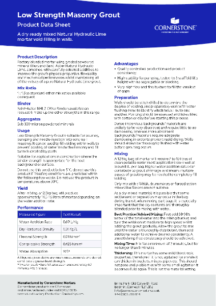 Low Strength Grout - Product Datasheet