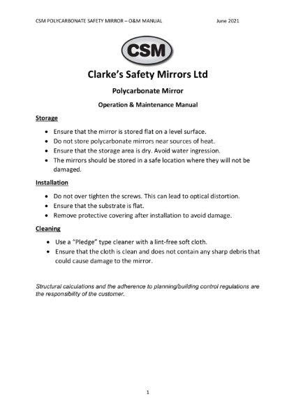 CSM Polycarbonate Safety Mirror O&M Manual