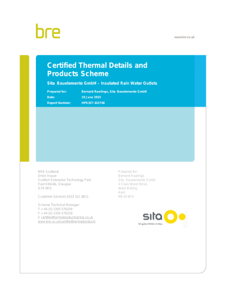 BRE Rainwater Outlet Thermal Performance Certification 