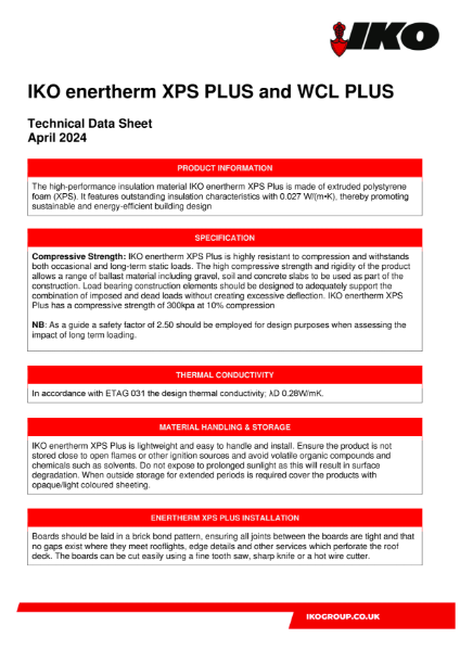 Technical Data Sheet (TDS) - IKO enertherm XPS PLUS & WCL PLUS