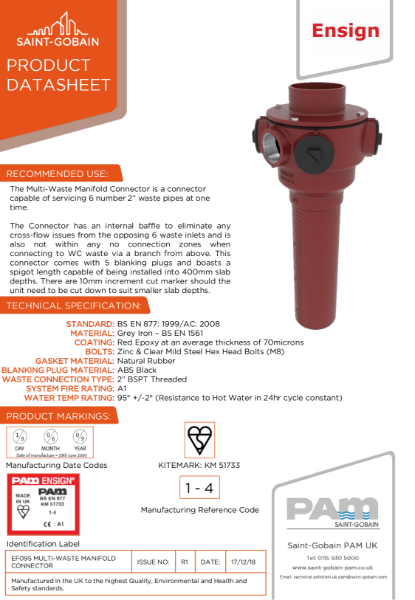 Cast iron multi-waste manifold for low level connections