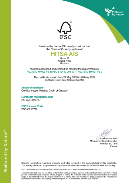 HITSA FSC Multisite Chain of Custody Certificate (Forest Stewardship Council)