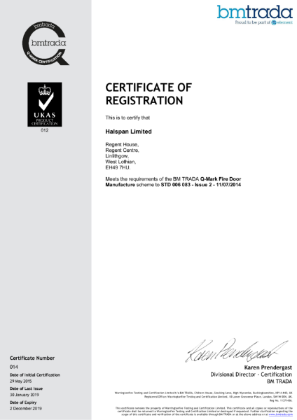 Halspan Q-Mark Fire Door Certificate