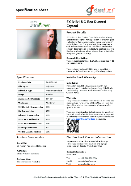 SX-3131-UG Eco Dusted Specification Sheet