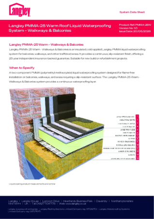 Langley PMMA 25 -  Warm Walkways and Balconies - Liquid Waterproofing System
