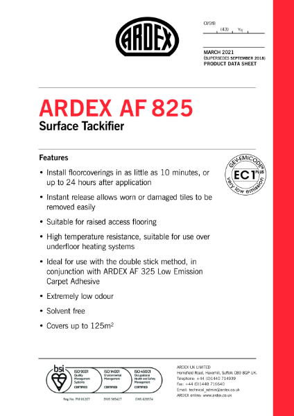 ARDEX AF 825 Datasheet