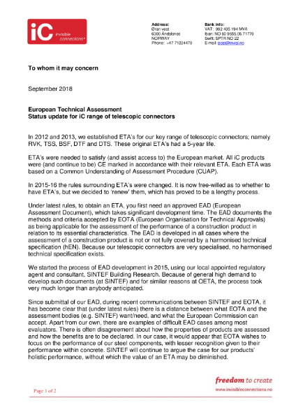 European Technical Approval (ETA) DTF and DTS Connectors