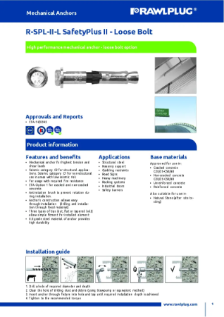 R-SPL-II-L SafetyPlus II Loose bolt - Technical Data Sheet
