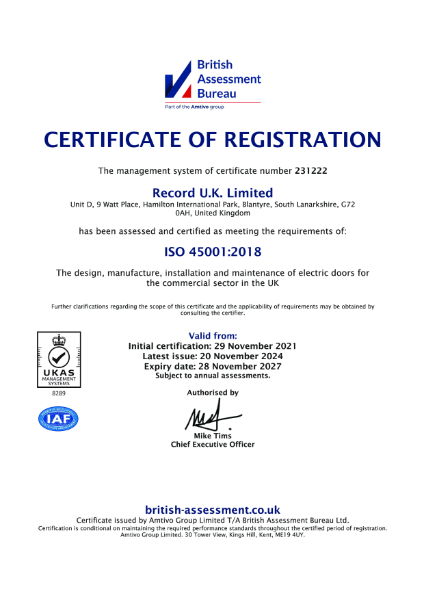 ISO 45001 Health and Safety Management