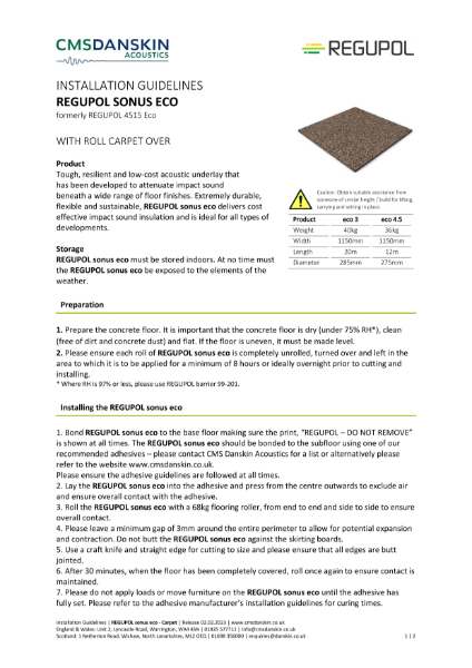 REGUPOL SONUS ECO with Roll Carpet Over - Installation Guide