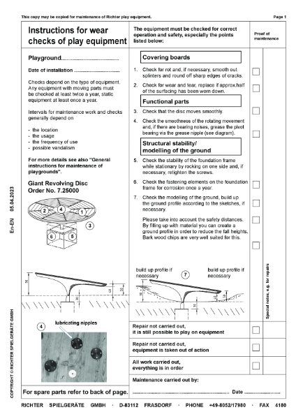 TImberplay Rotating/ Roundabout - Giant Revolving Disc - Maintenance Instructions