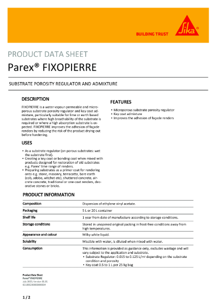 Parex® FIXOPIERRE - Admixture