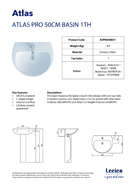 ASPRO50BA1 - Atlas 50cm Basin 1TH