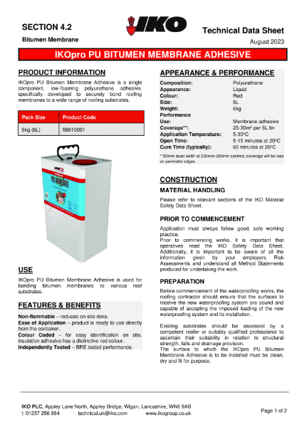 Technical Data Sheet (TDS) - IKOpro PU Membrane Adhesive