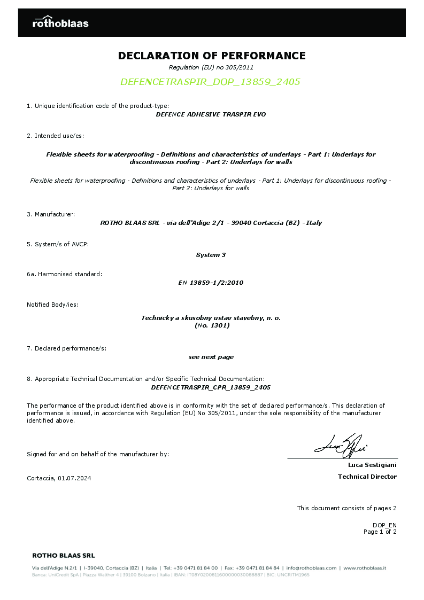 Defence Adhesive Traspir Evo - DoP