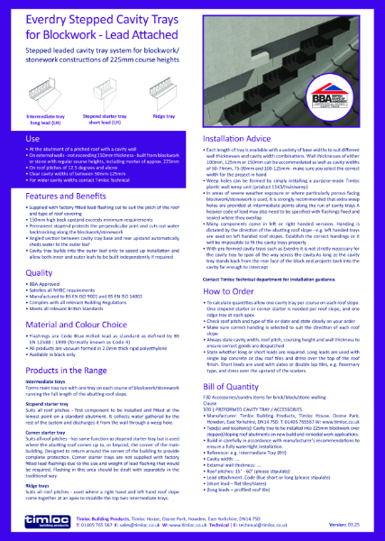 Everdry Adjustable Cavity Trays - Blockwork Leaded Datasheet