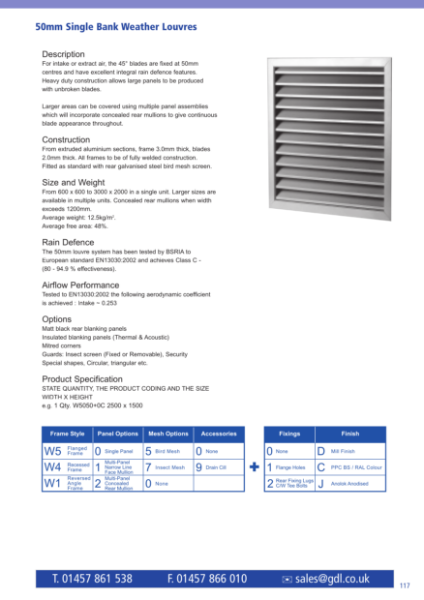 50mm Single Bank Weather Louvres