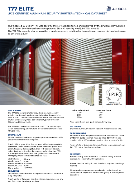 Aluroll T77 Elite Datasheet