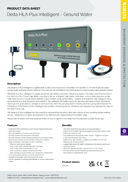 Delta HLA Plus Intelligent - Smart High Water Level Alarm