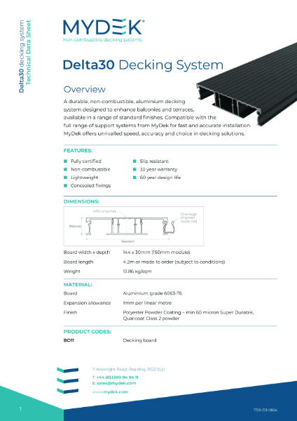 Data Sheet - MyDek Delta30 Aluminium non-combustible decking