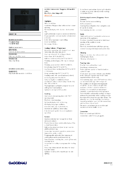 GM251100 Product Specification Sheet