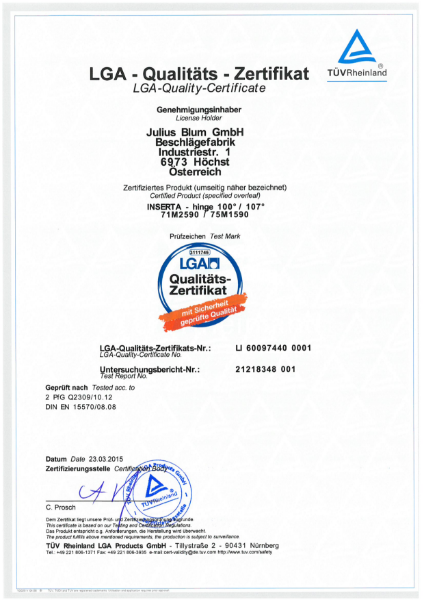 INSERTA-hinge 100°107°71M259075M1590 LGA-Certificate